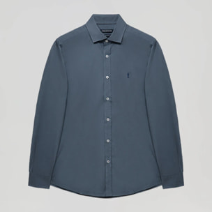 Camisa Slim de popelín azul denim con logo Rigby Go
