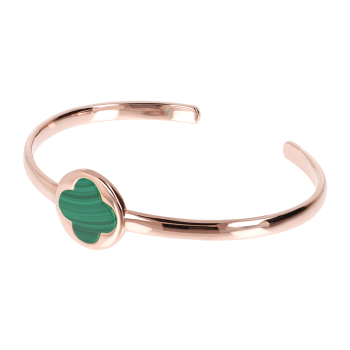 Bracciale Rigido con Quadrifoglio in Pietra Naturale Malachite Verde