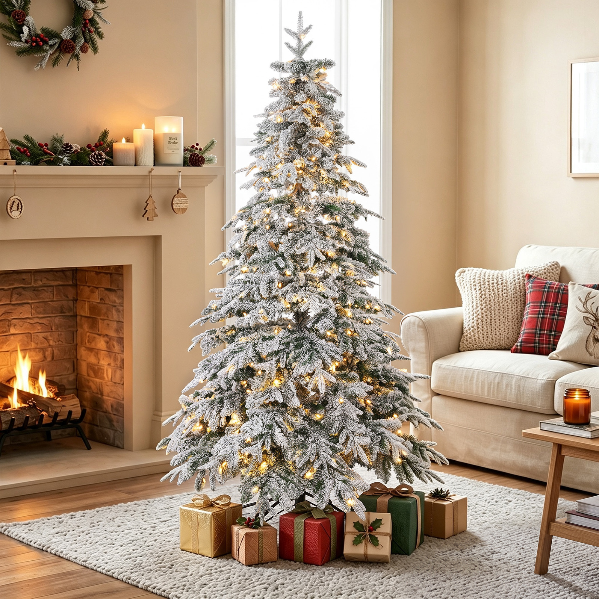Sapin de Noël artificiel enneigé LED H.180 cm 350 LEDs blanc chaud télécommande 8 modes