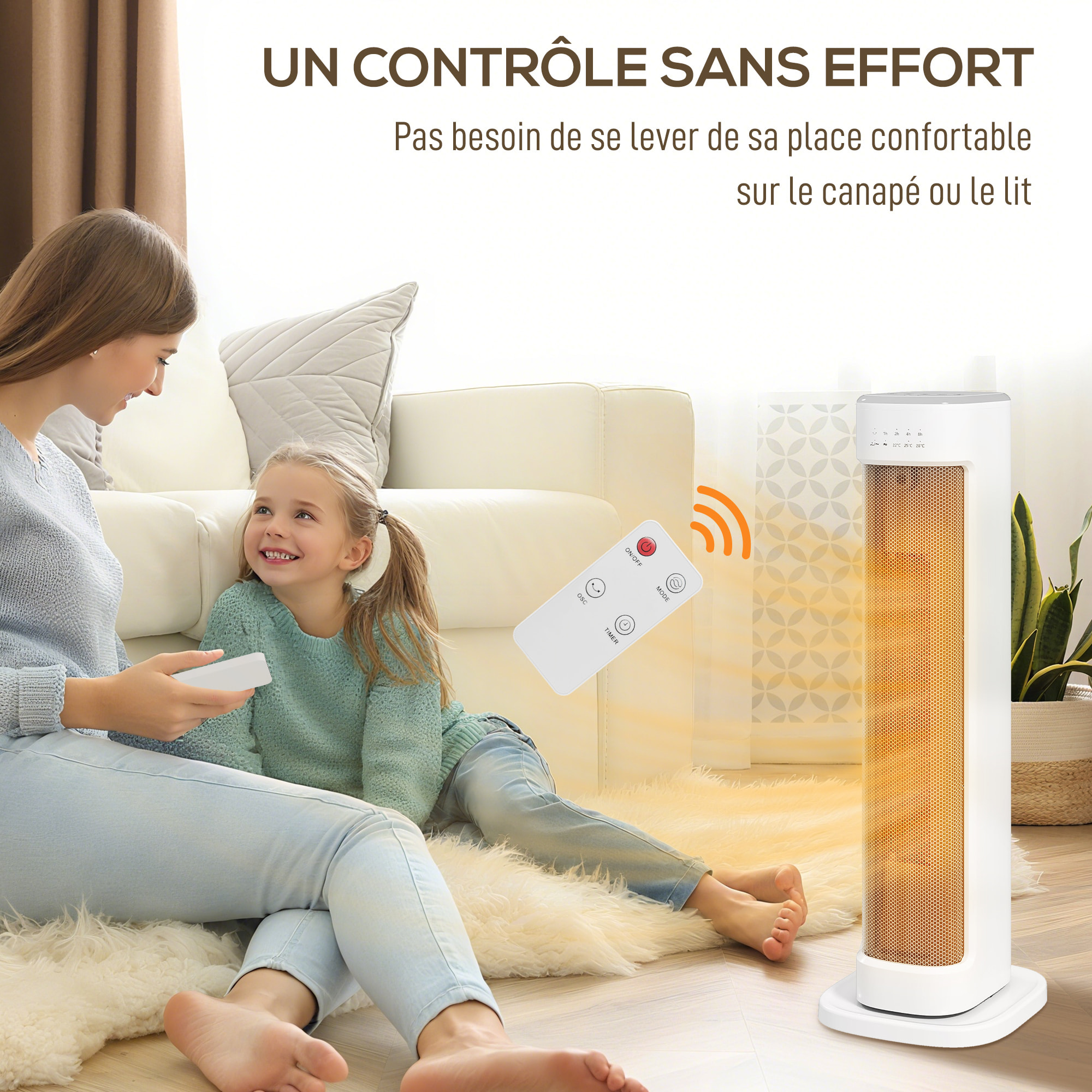 Chauffage d'appoint céramique PTC - radiateur électrique soufflant oscillant 1200-2000W timer télécommande - blanc