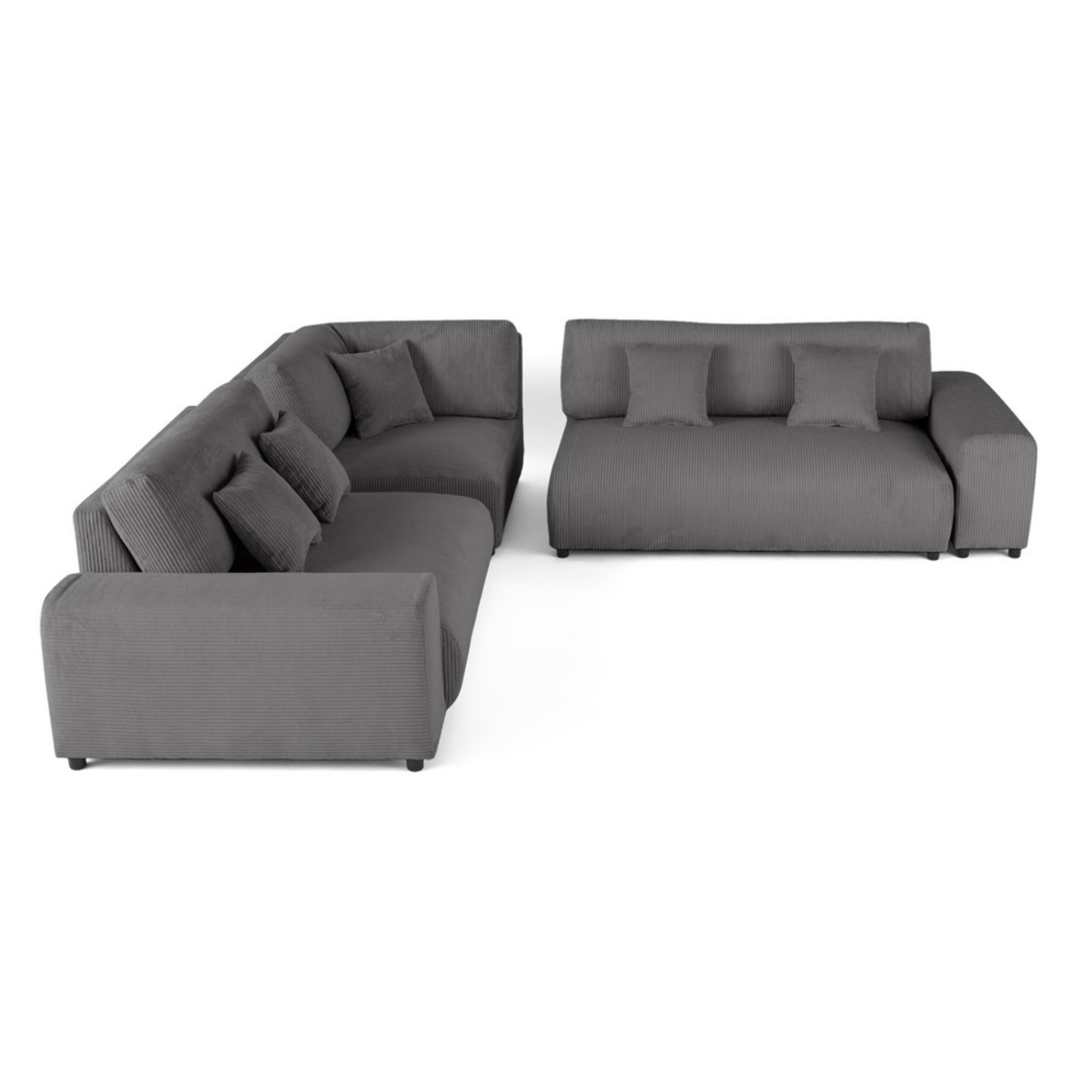 Garance - canapé modulable d'angle gauche - 5 places - en velours côtelé - Gris foncé