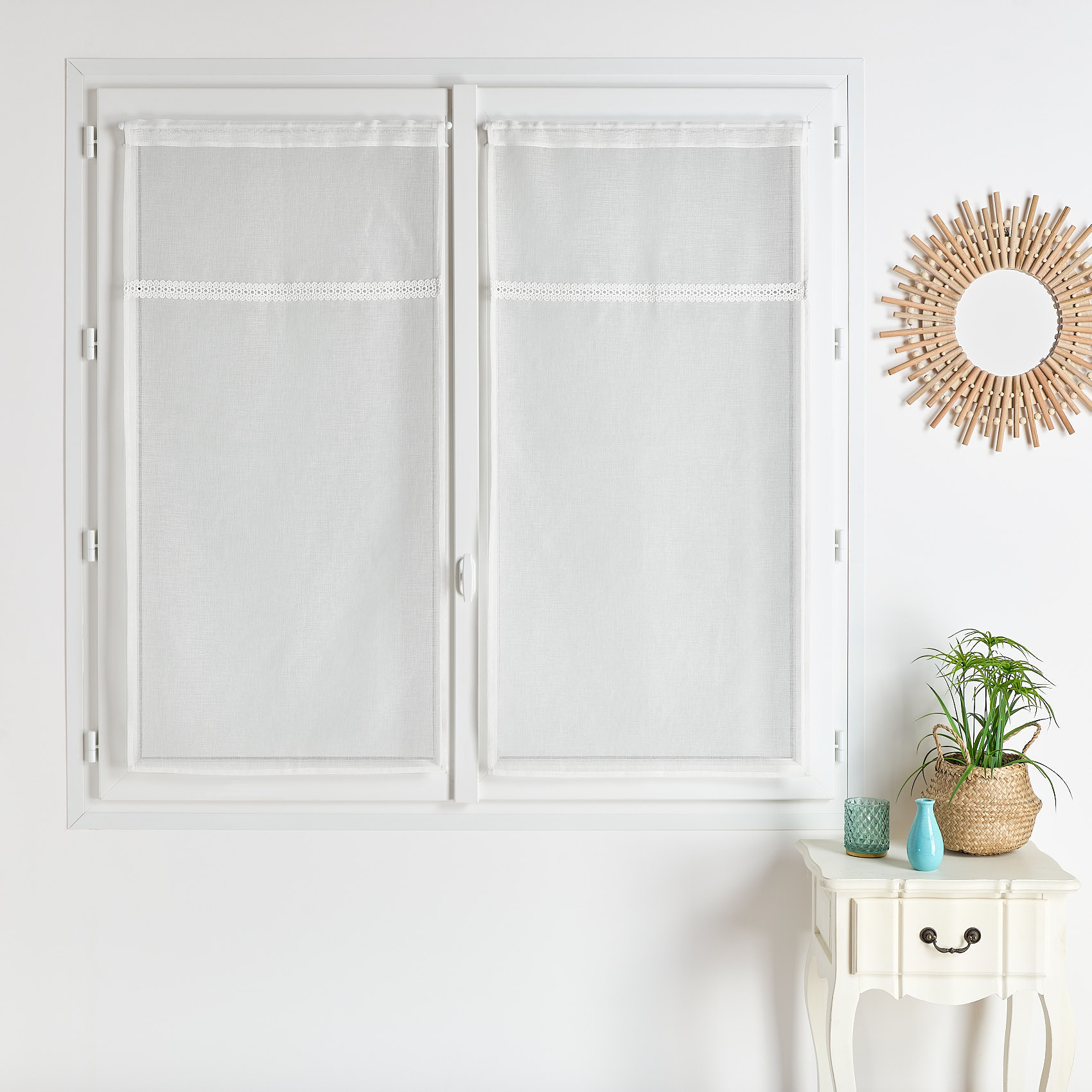 Paire de voilages avec ruban macramé - Blanc cassé