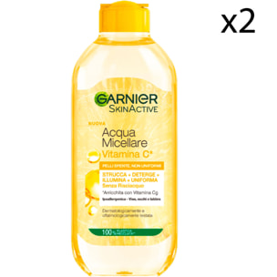 2x Acqua Micellare Vitamina C Ipoallergenica SkinActive Struccante Detergente Illuminante Uniformante Senza Risciacquo - 2 Flaconi da 400ml