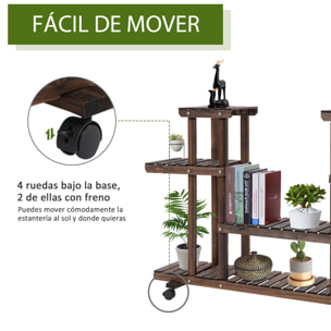 Estantería para Plantas de 4 Niveles con Ruedas Soporte para Macetas Soporte para Plantas para Interiores y Exteriores 123,5x33x80 cm Marrón