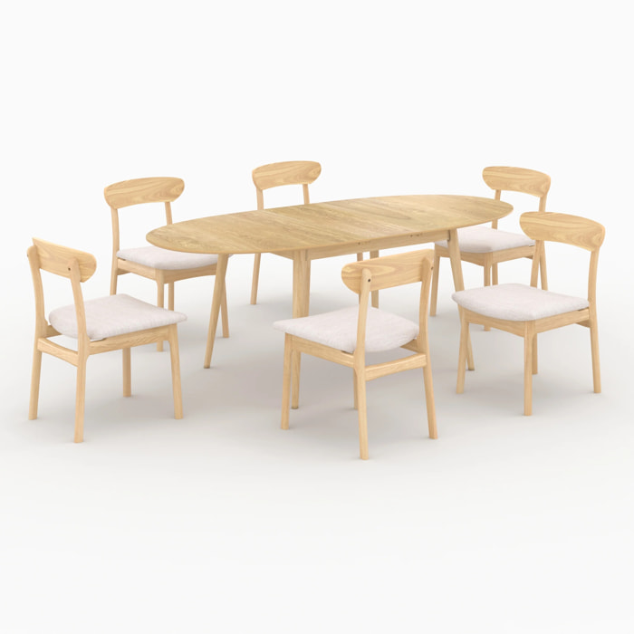 Table et chaises en bois clair 6 personnes - Eddy