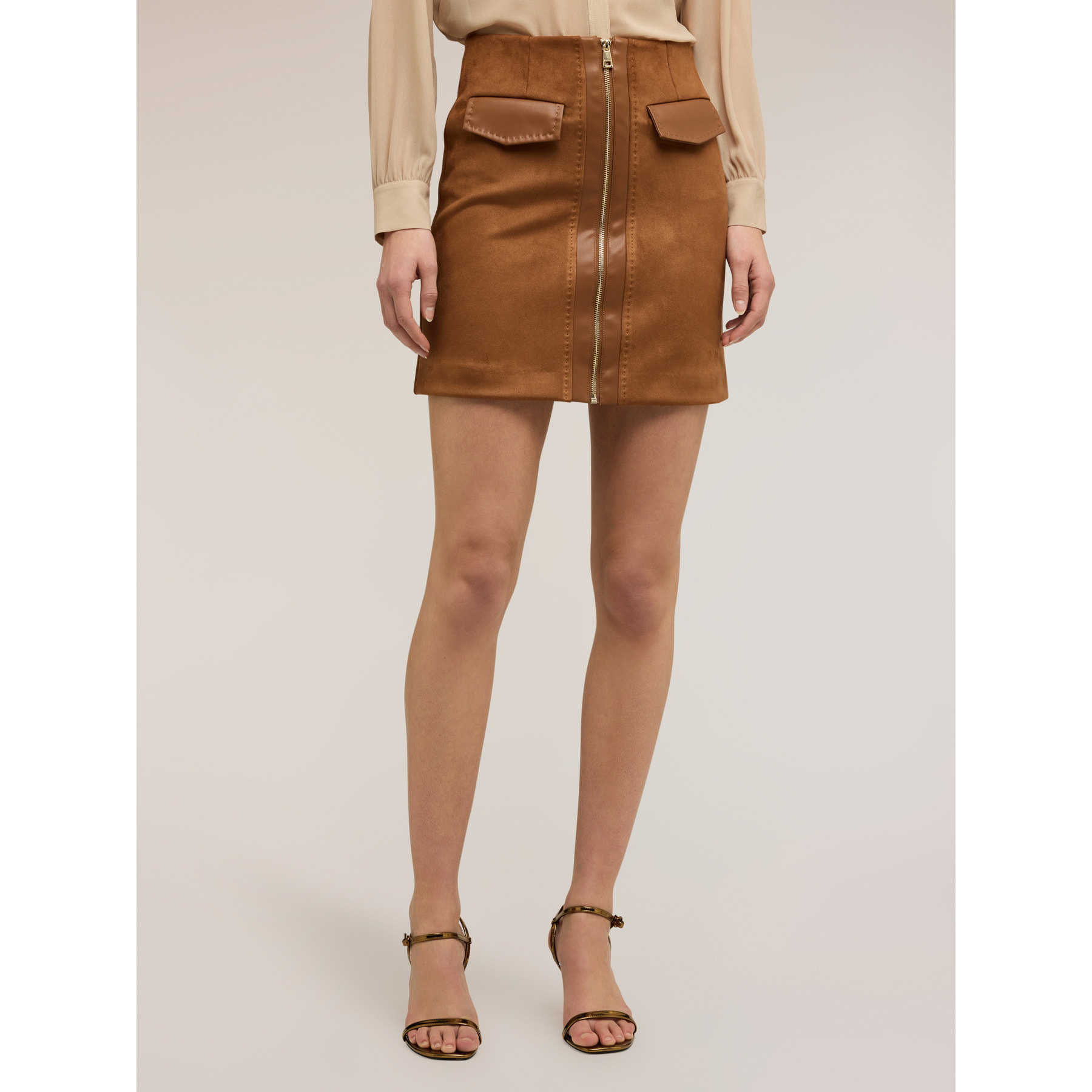 Motivi - Minigonna linea ad A con zip - Marrone