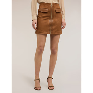 Motivi - Minigonna linea ad A con zip - Marrone