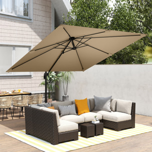 Parasol déporté pivotant inclinable 3 x 3 m alu métal polyester kaki