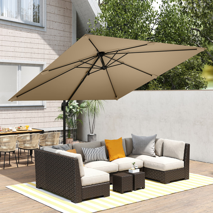 Parasol déporté pivotant inclinable 3 x 3 m alu métal polyester kaki