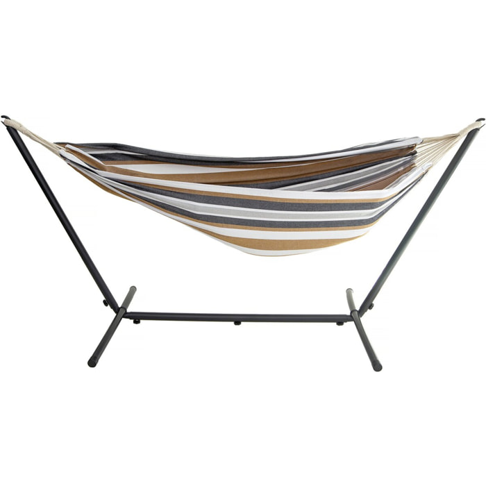 Hamac avec support en métal 150 x 200 cm-  Marron et Blanc