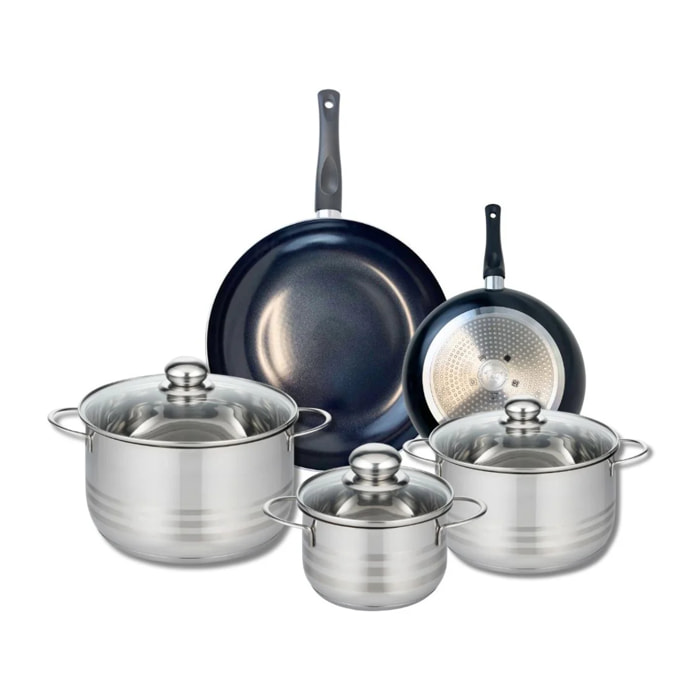 Ensemble de 2 Poêles de cuisson 20 et 28 cm et 3 faitouts 16, 20 et 24 cm Elo Prima Brillant