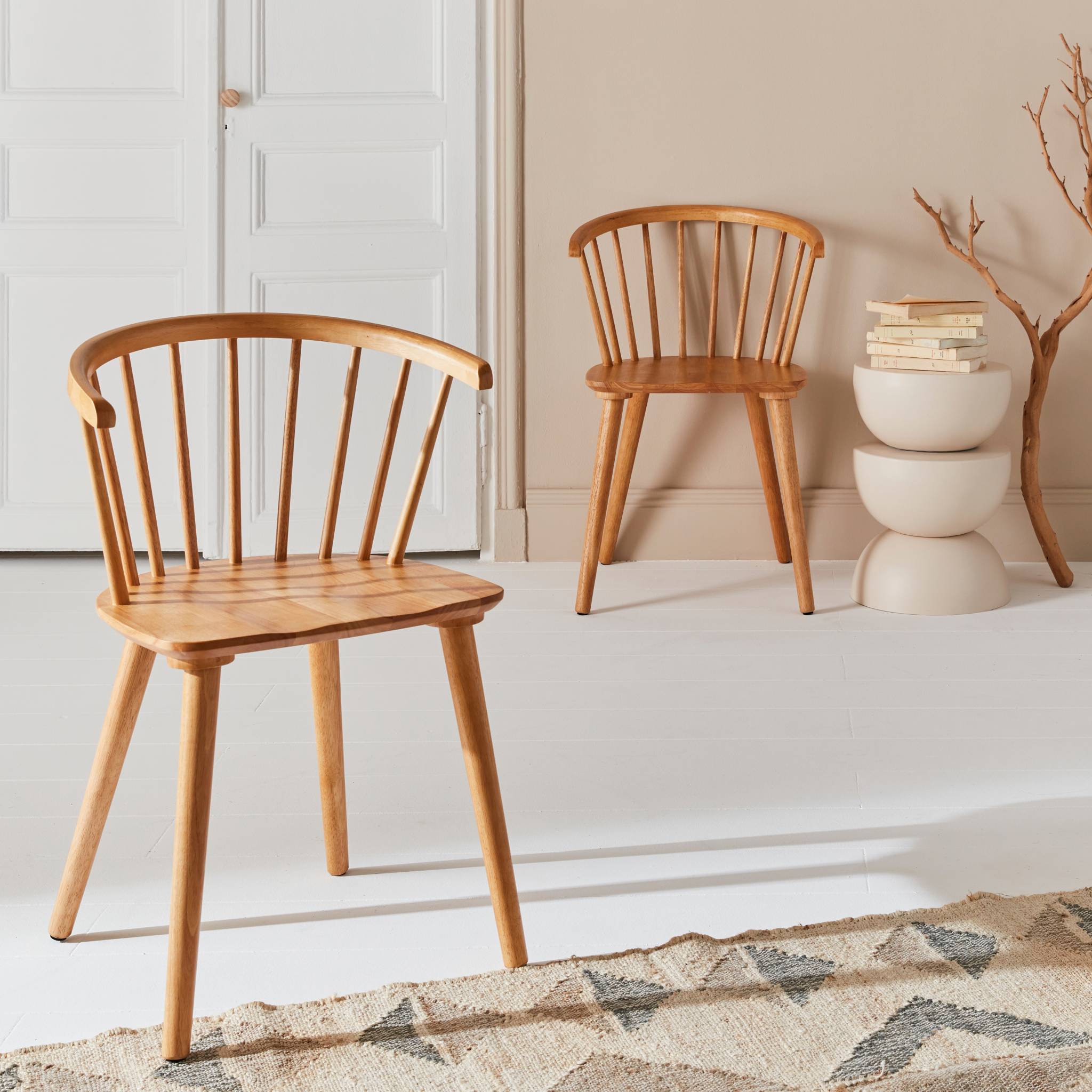 Chaise à barreaux bois d'hévéa et contreplaqué (lot de 2) PAULA