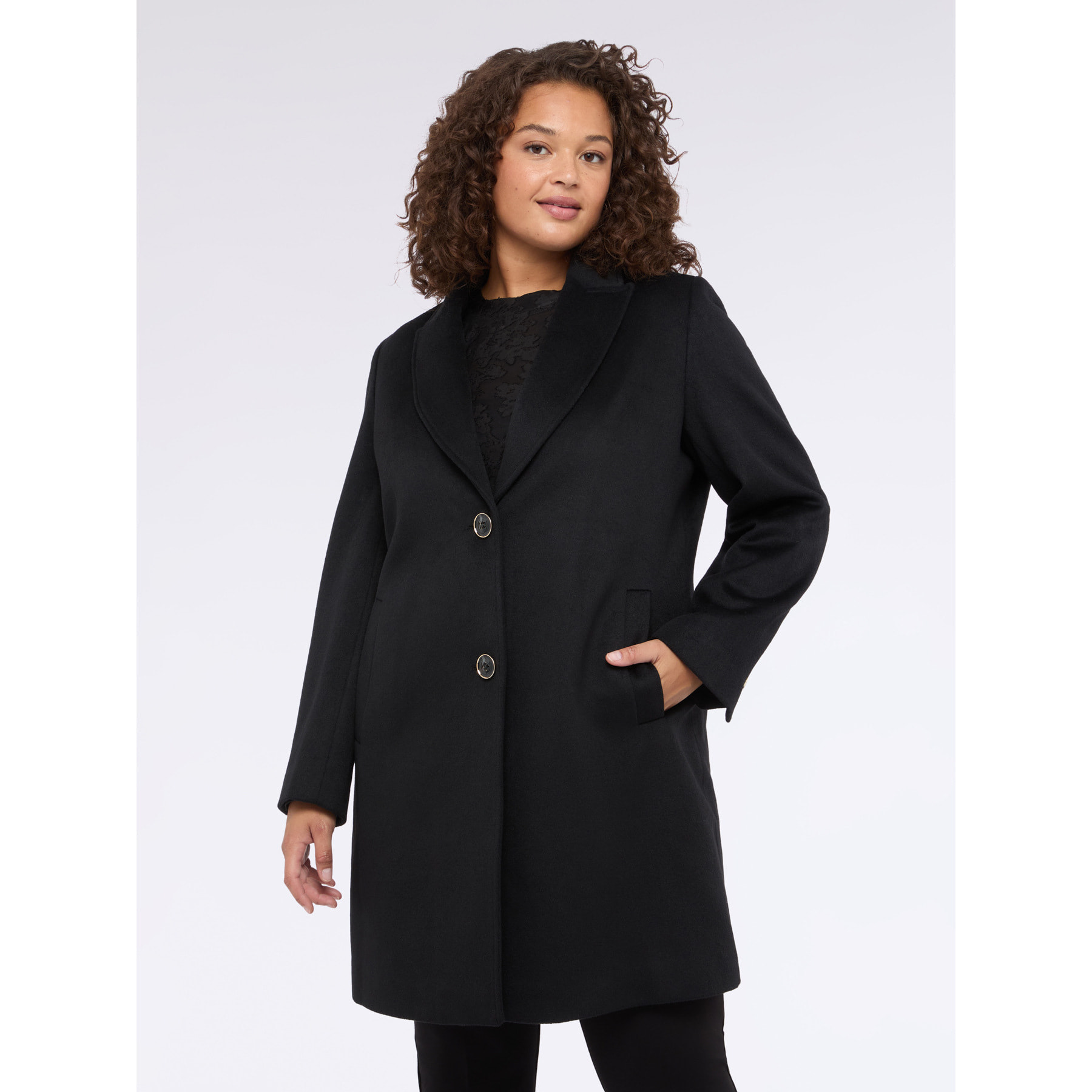 Fiorella Rubino - Cappotto lungo misto lana con bottoni - Nero