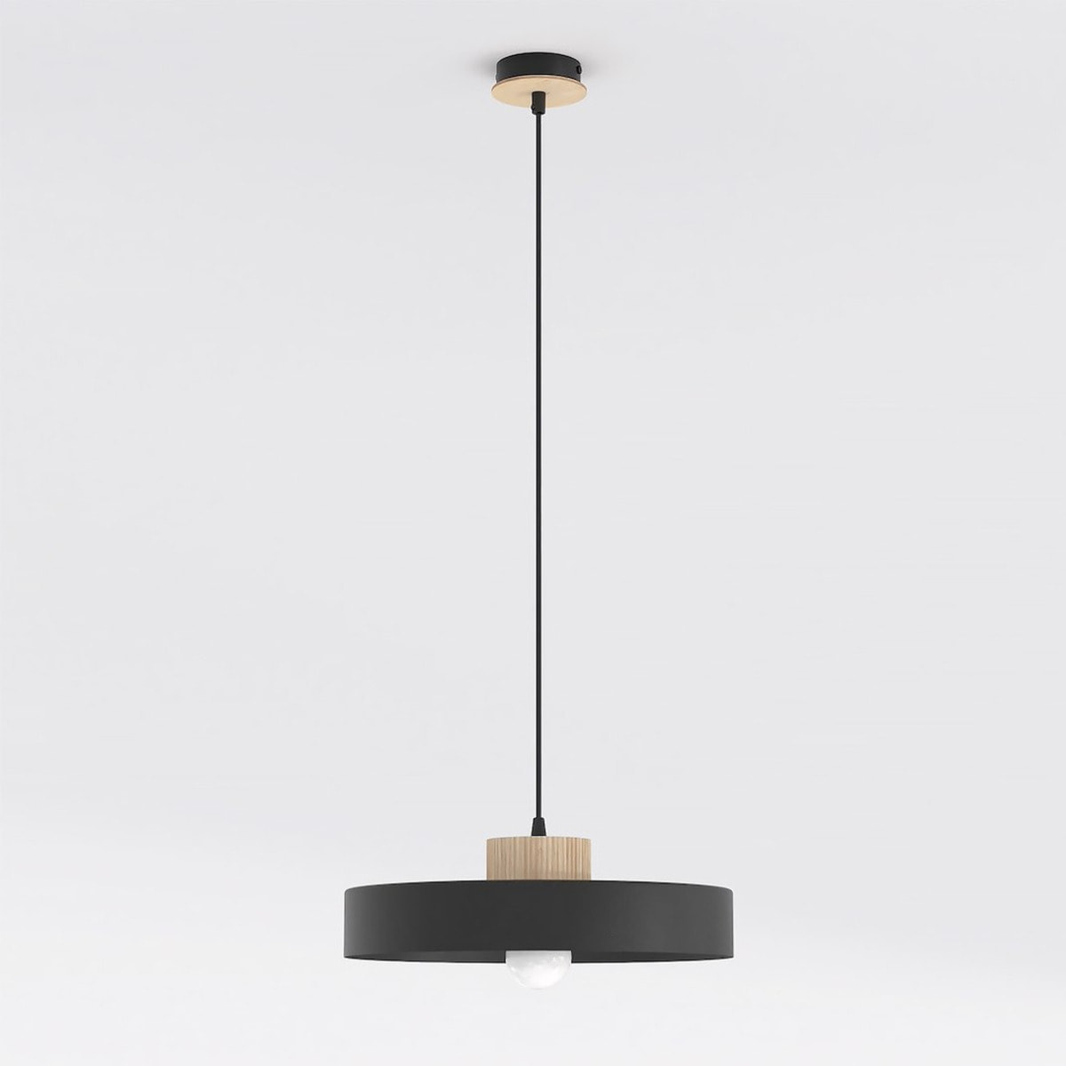 Lampada a sospensione KIVI in acciaio nero e legno