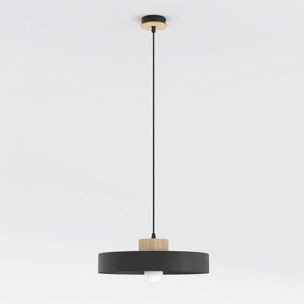 Lampada a sospensione KIVI in acciaio nero e legno