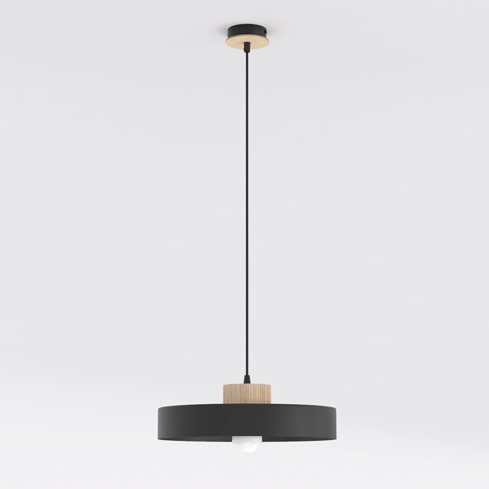 Lampada a sospensione KIVI in acciaio nero e legno