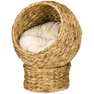 PawHut Panier chat lit chat cosy grand confort dim. 42L x 33l x 52H cm coussin moelleux beige inclus