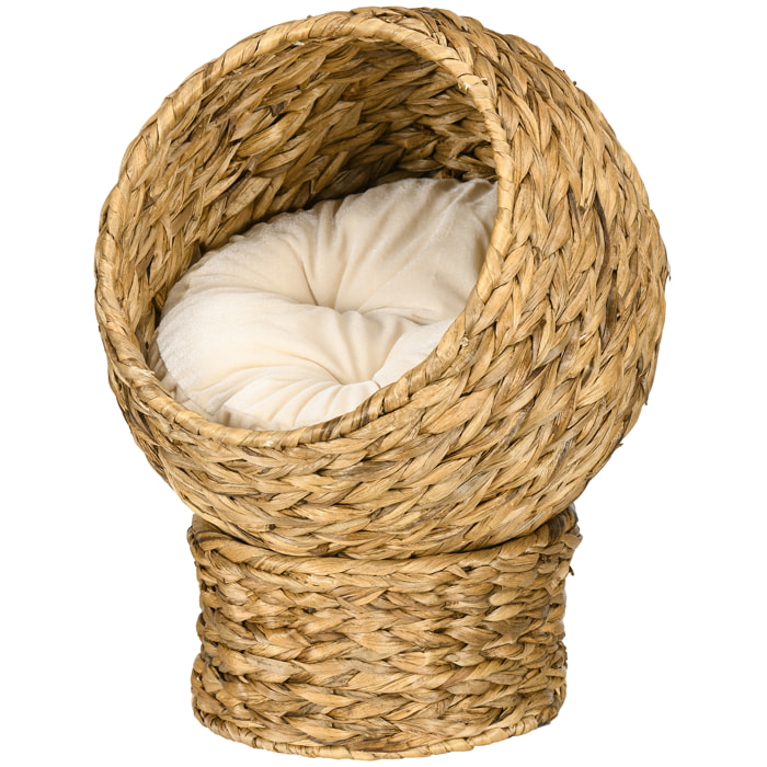 PawHut Panier chat lit chat cosy grand confort dim. 42L x 33l x 52H cm coussin moelleux beige inclus