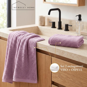 INTRECCI HOME Set Bagno Asciugamani Viso e Ospite, in Puro Cotone 500 g, Morbidezza Extra, Assorbenza Superiore