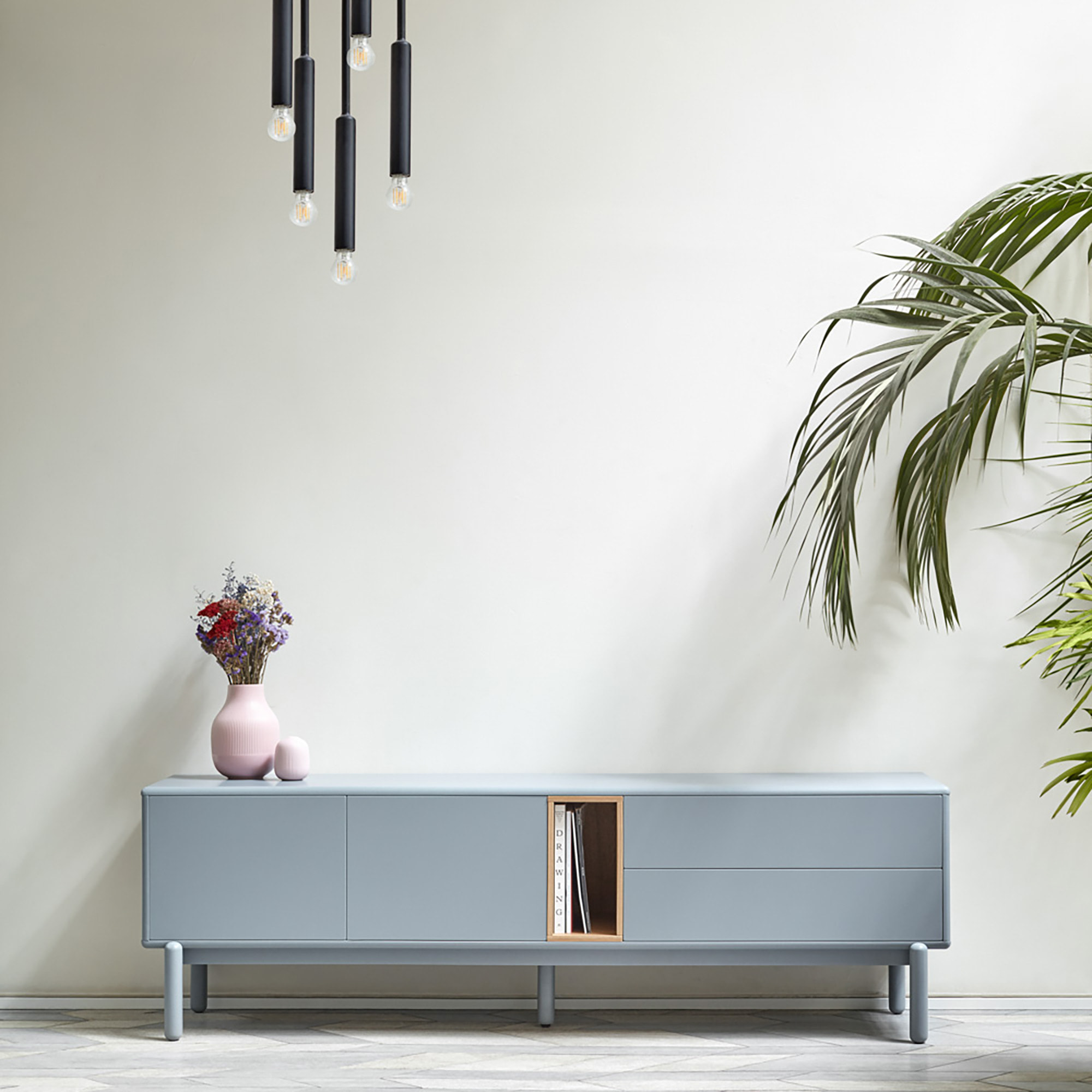 Mueble de televisión Corvo 2 puertas y 2 cajones de 180cm gris perla