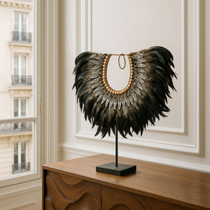 Collier en plumes et coquillages noirs PAPUA