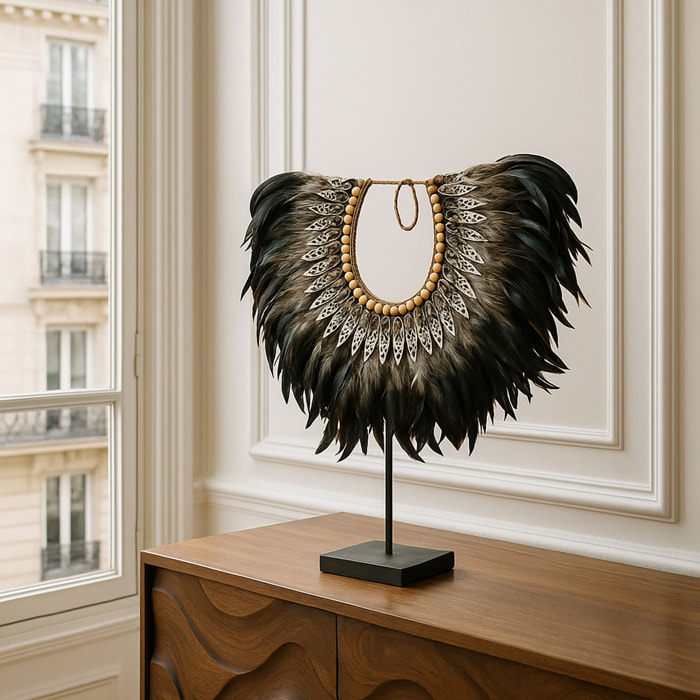 Collier en plumes et coquillages noirs PAPUA