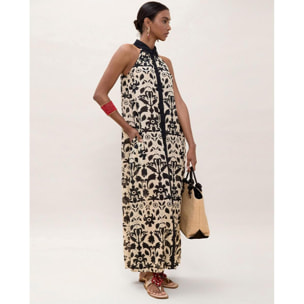 Abito con stampa floreale a contrasto