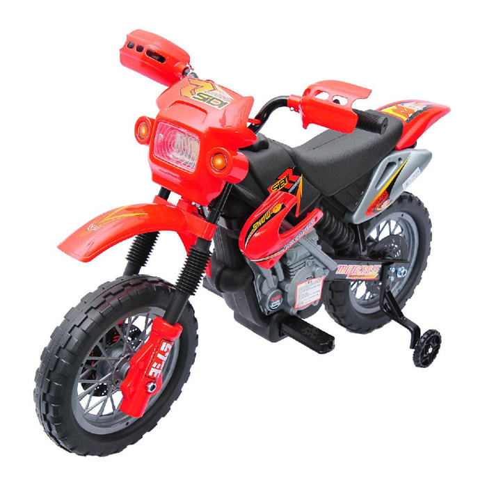 Moto cross électrique enfant 3 à 6 ans 6 V phares klaxon musiques 102 x 53 x 66 cm rouge et noir