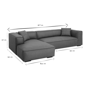 Canapé d'angle gauche vintage 4-5 places en cuir marron et bois noir COBAIN