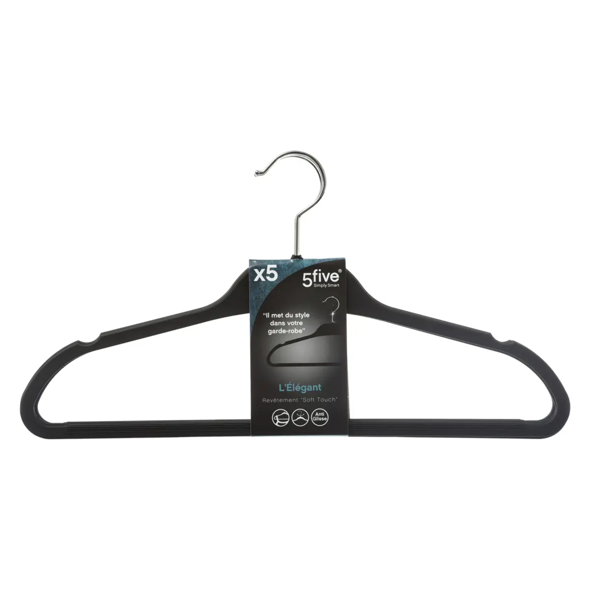 5 cintres antidérapants "Rubber" plastique gris
