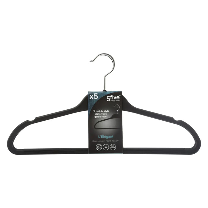 5 cintres antidérapants "Rubber" plastique gris