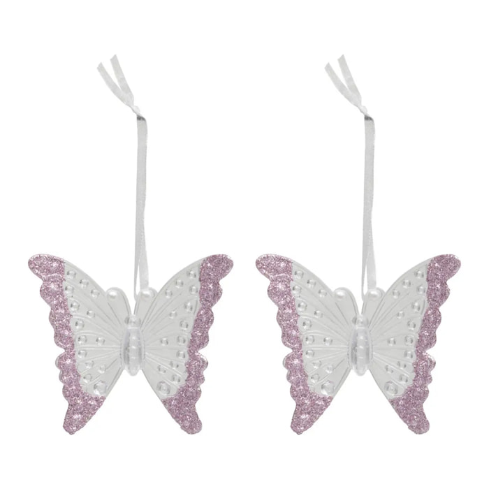 Décoration de sapin papillon x2 rose 8cm