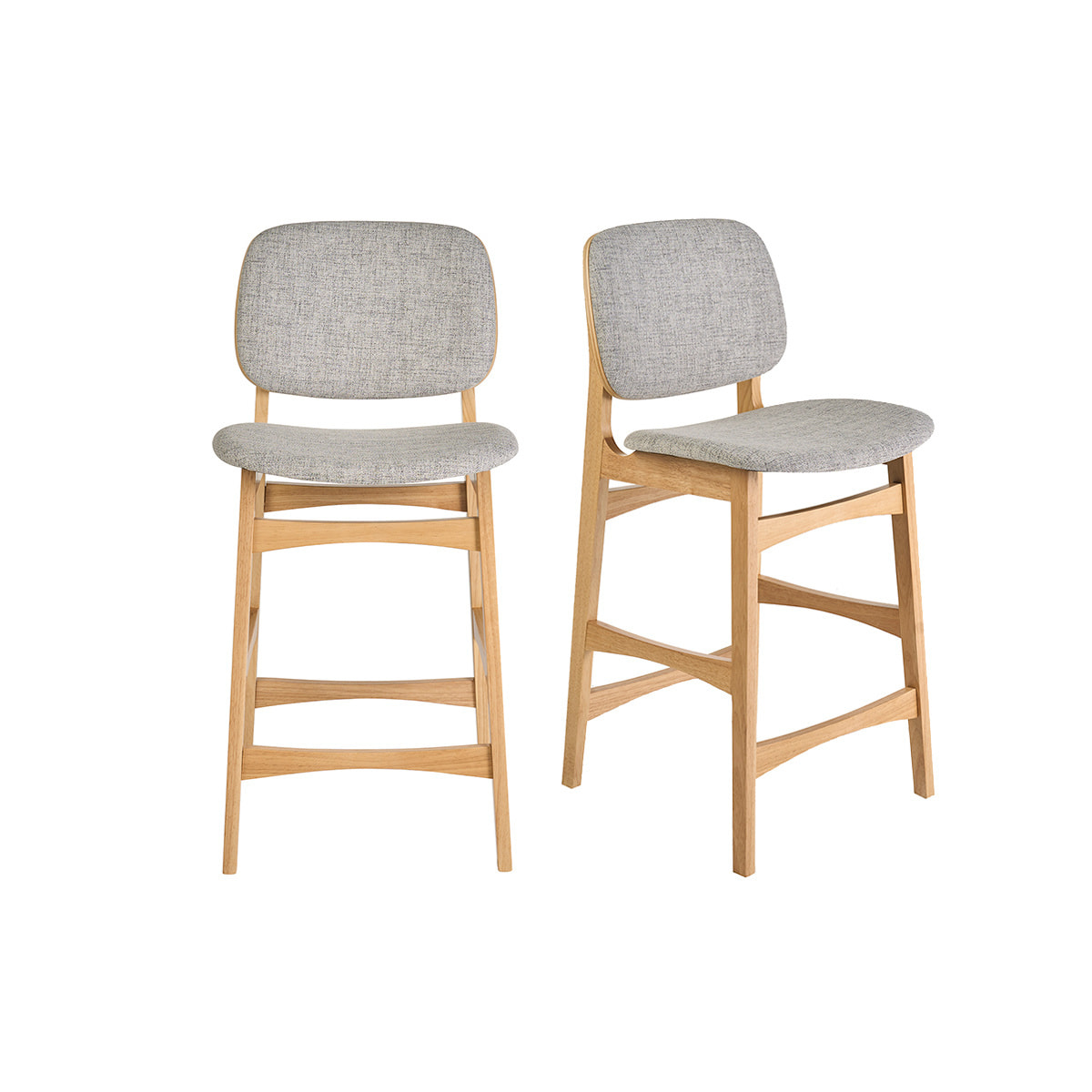 Tabourets scandinaves en bois clair frêne et tissu gris clair H66 cm (lot de 2) SOQUETTE