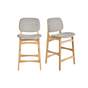 Tabourets scandinaves en bois clair frêne et tissu gris clair H66 cm (lot de 2) SOQUETTE