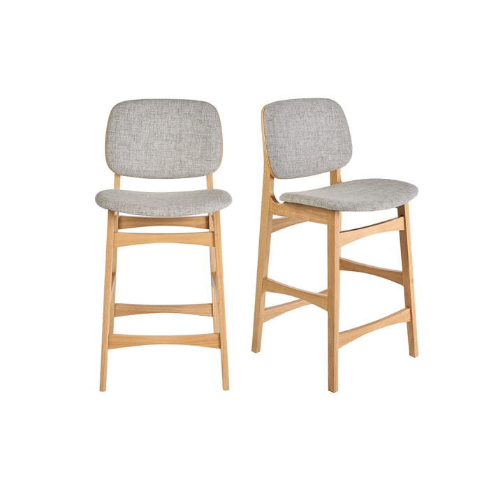 Tabourets scandinaves en bois clair frêne et tissu gris clair H66 cm (lot de 2) SOQUETTE