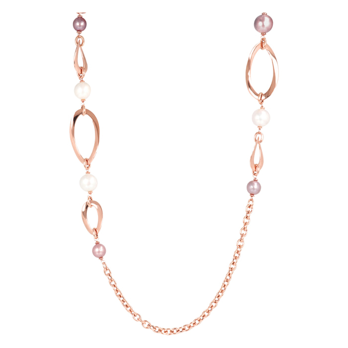 Collana Lunga con Elementi Ritorti e Perle d'Acqua Dolce Ø 9.5-12 mm