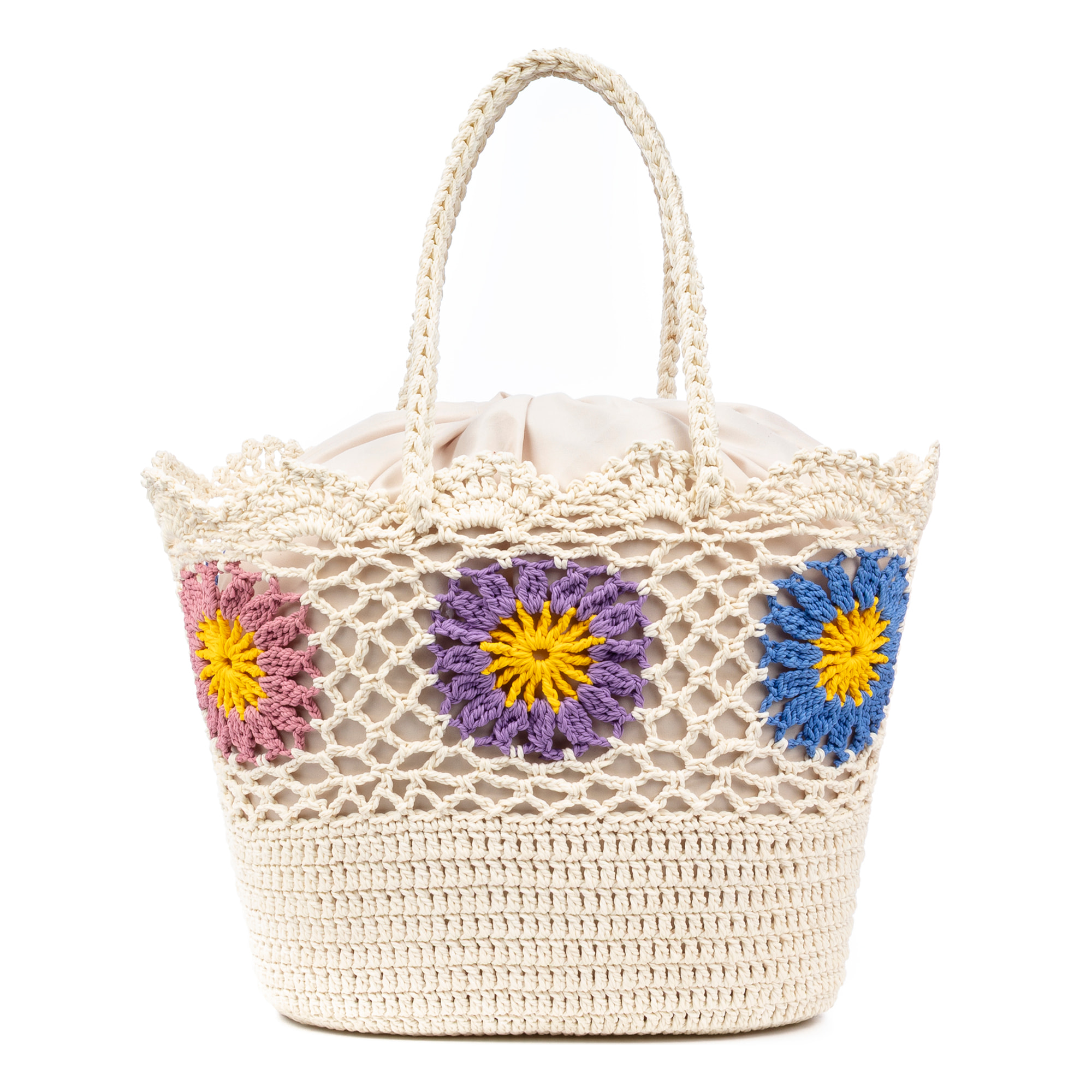 Villaga borsa a spalla per donna. Realizzato in cotone, con fiori decorativi.