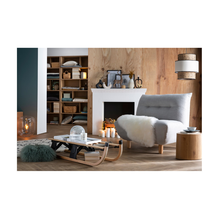 Fauteuil scandinave en tissu effet laine bouclée blanc et bois clair YUMI