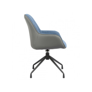 Fauteuil rotatif en tissu bleu avec accoudoirs en simili gris et piètement en métal noir - BERGEN