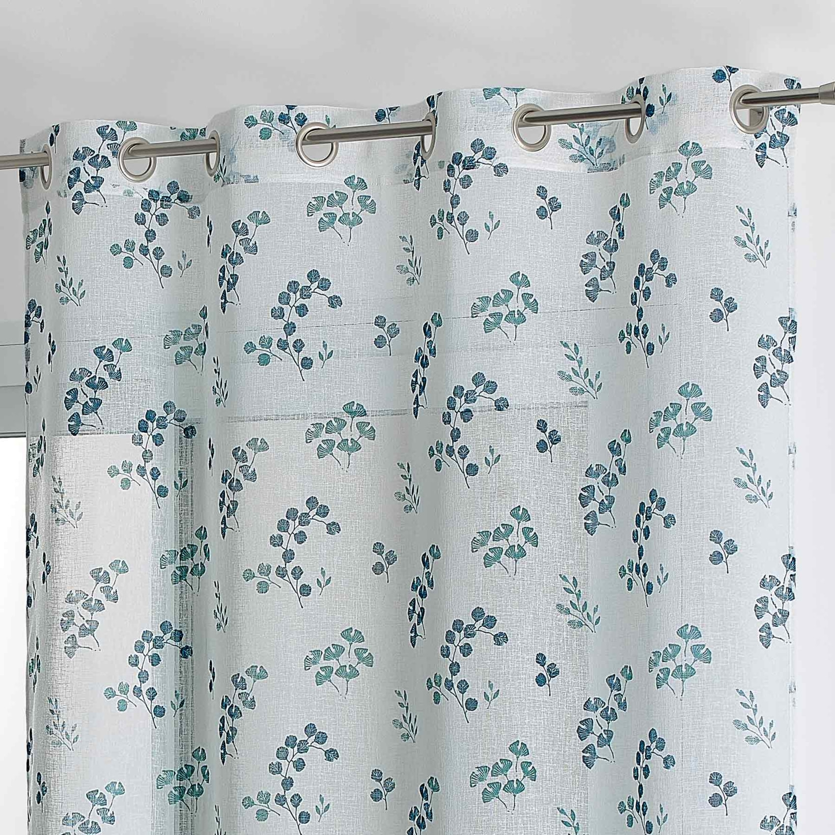 Voilage tamisant en étamine fleurie - Bleu