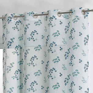 Voilage tamisant en étamine fleurie - Bleu