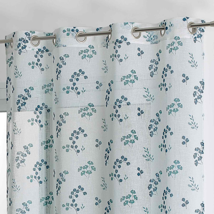 Voilage tamisant en étamine fleurie - Bleu