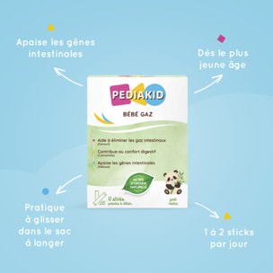 PEDIAKID - Bébé Gaz - Aux extraits de plantes & fibres - Aide à réduire les gaz et à améliorer le confort digestif - Dès la naissance - Format sticks de poudre à diluer facile à utiliser - Lot de 2
