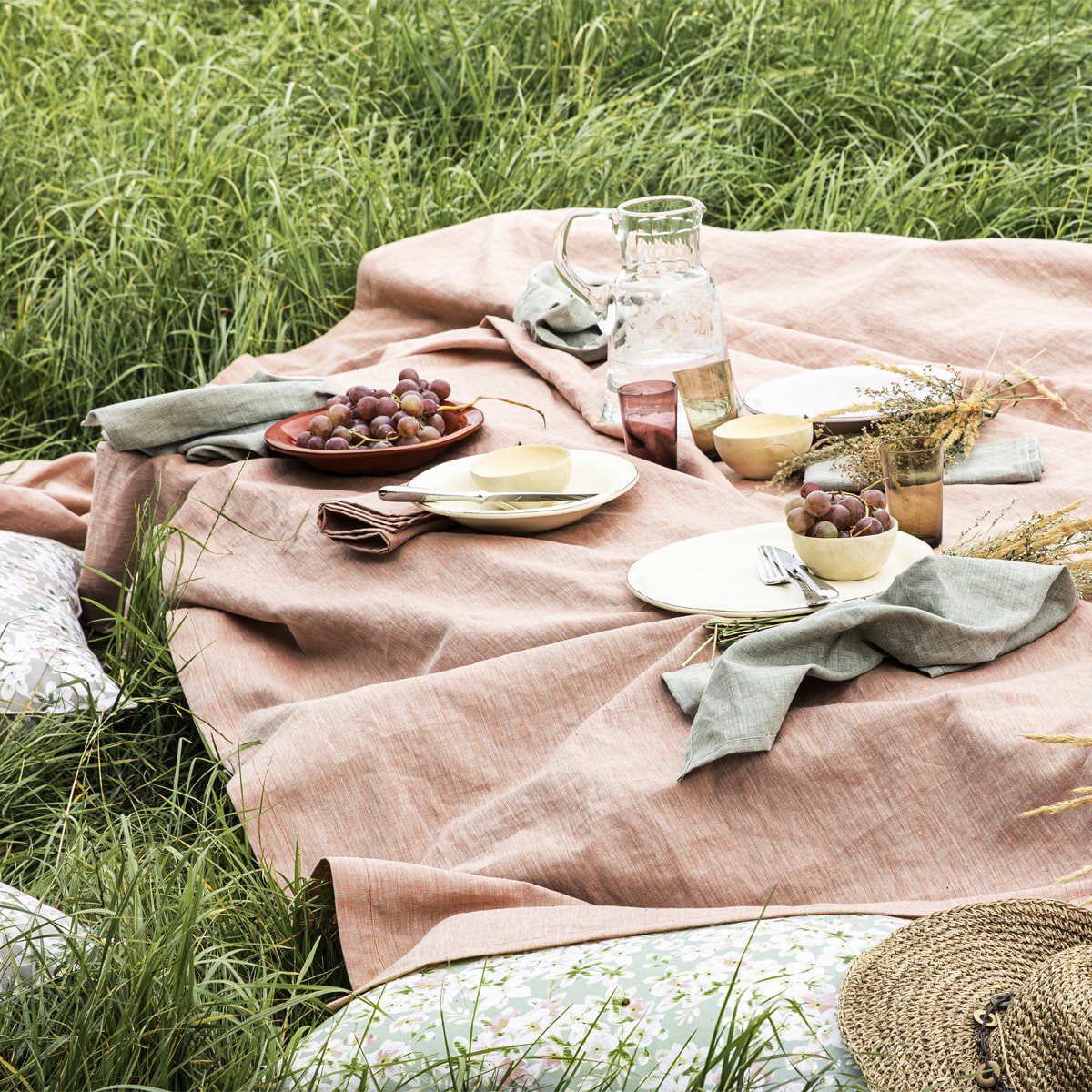 Serviette unie en lin, CHAMBRAY, Rouge Capucine