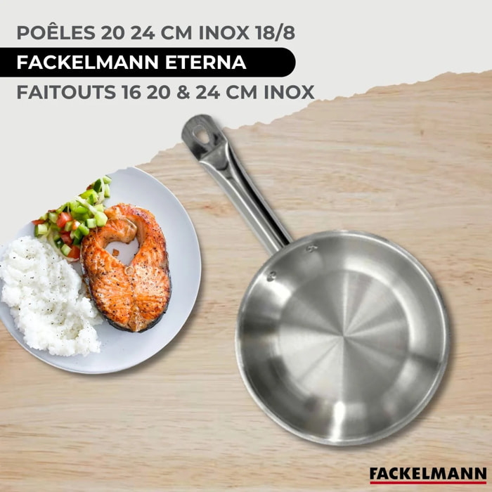 Batterie de cuisine avec 3 faitouts 16/20/24 cm et 2 poêles 20/24 cm et 5 ustensiles de cuisine Fackelmann Etherna Brillant Clip