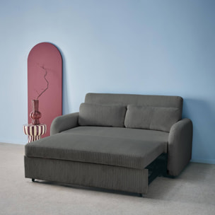 Canapé convertible arrondi 2 places velours côtelé gris foncé L 168 x P 90 x H 88cm - Lino