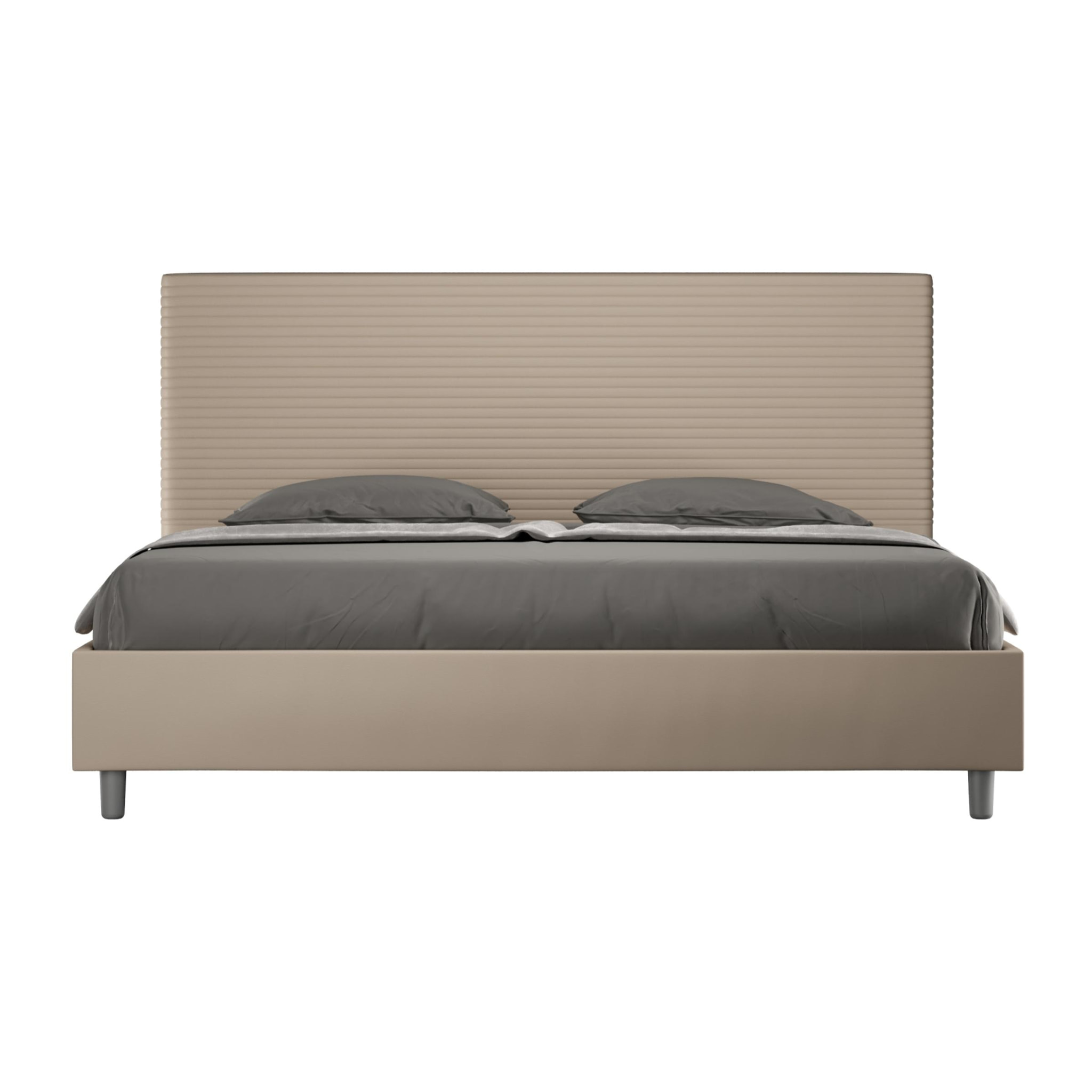 Lit king size coffre rembourré 200x210 similicuir taupe Focus