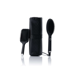 Coffret brosse lissante ghd glide, sa brosse à cheveux et sa pochette thermorésistante