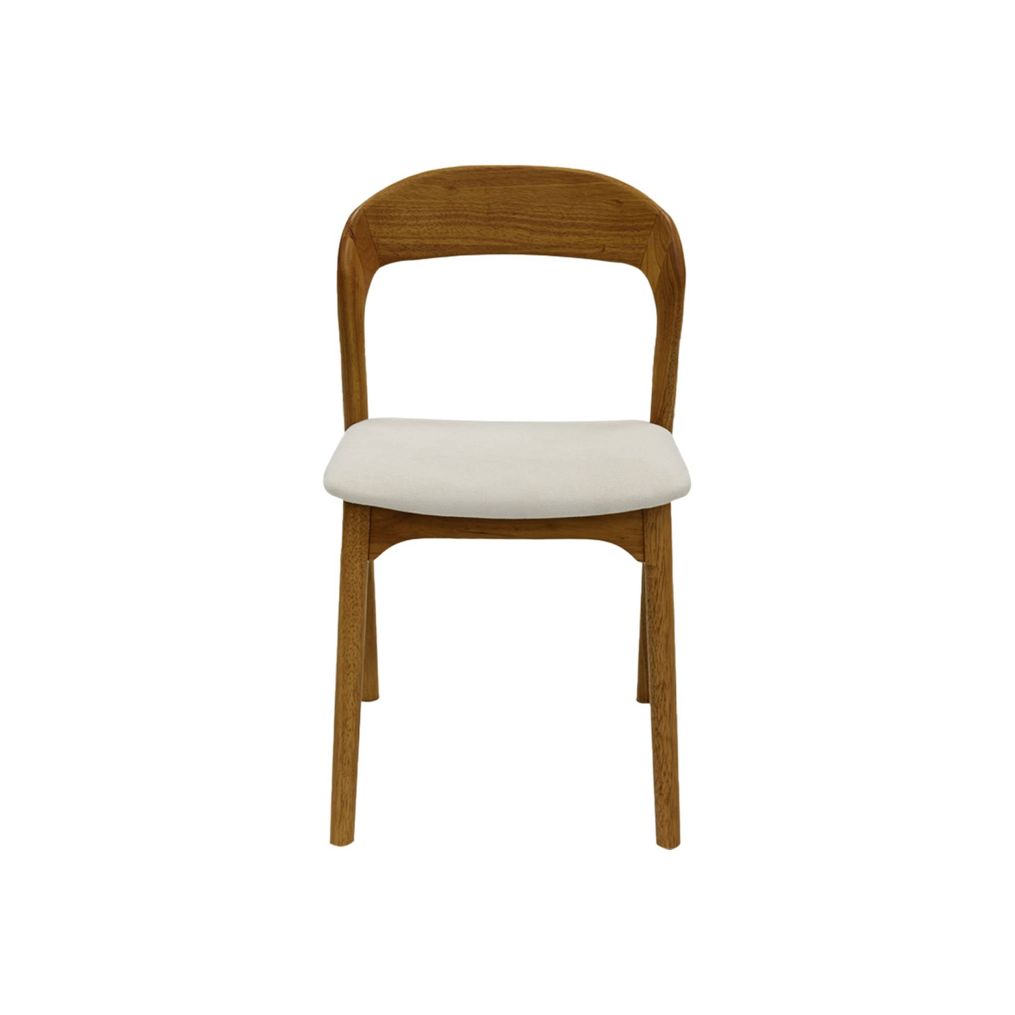 Lot de 2 chaises vintage bois d'hévéa noyer et tissu beige - L 46 x P 53 x H 78cm - Athena