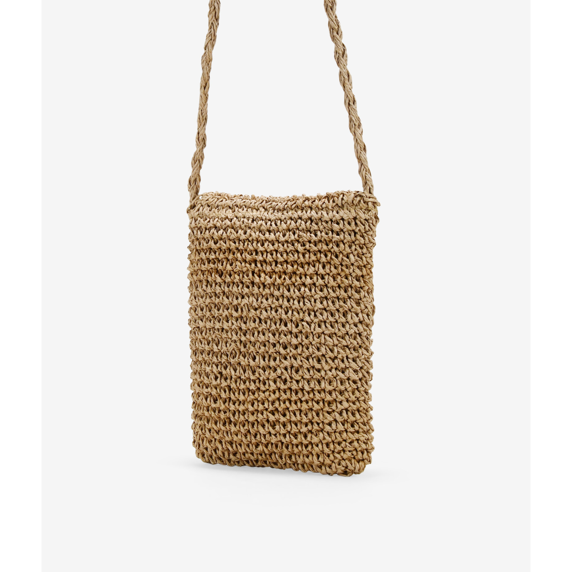 Bolso para móvil marrón en rafia con conchas